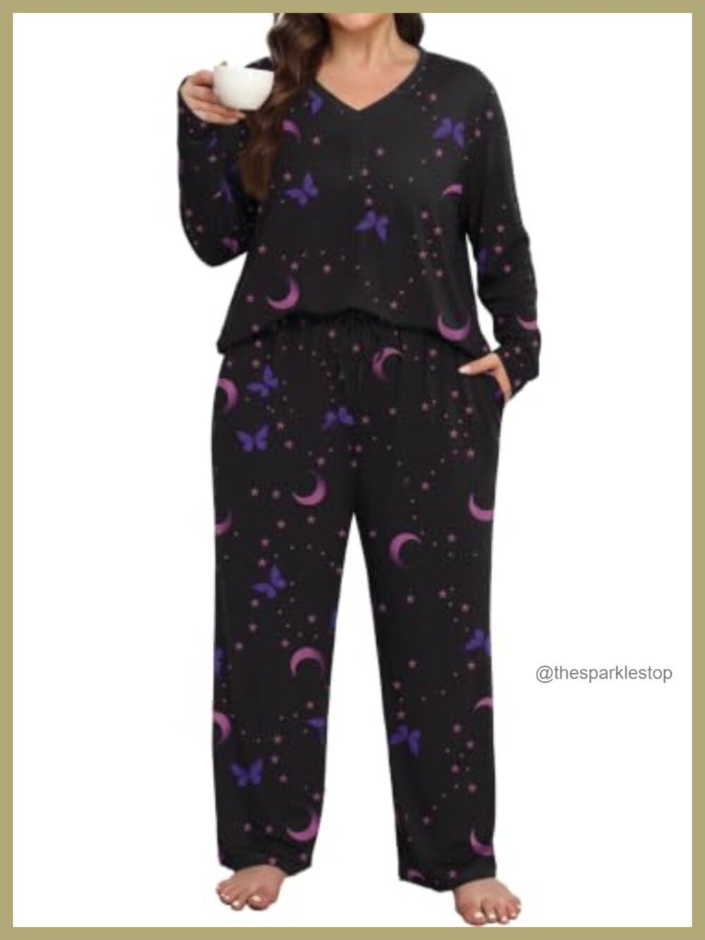 Plus Size Pajama Set 2 Piece Long Sleeve V Neck Lounge Sleepwear